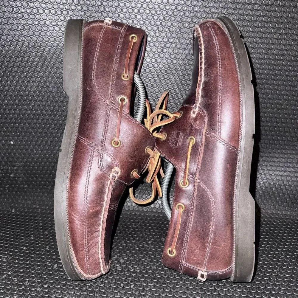 Timberland Classic 2 Eye Brown Leather Comfy Boat Shoes Loafers Mens Size 11.5M